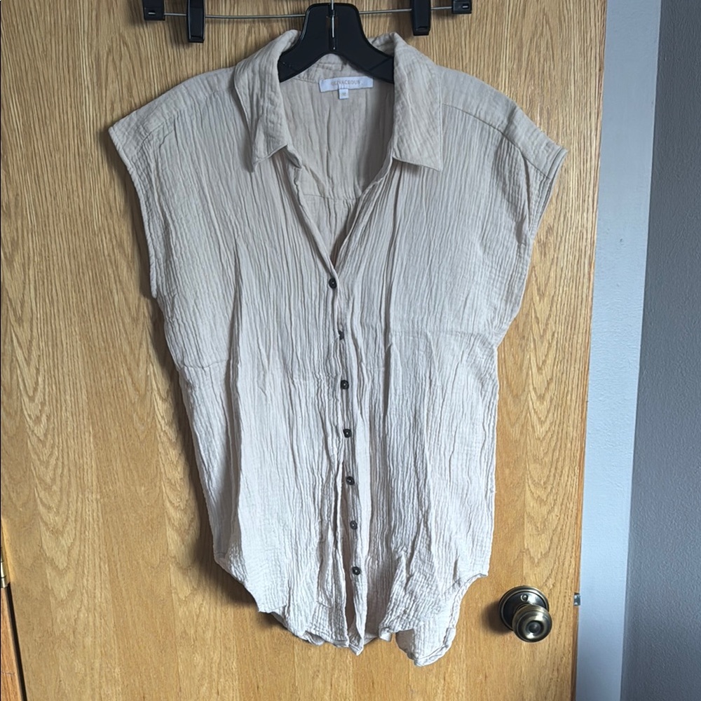 Beige Button-Up Blouse